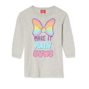 Girl's Disney Minnie Mouse Easy Long Sleeve Sweater Dress,  Grey Rainbow Bow XS